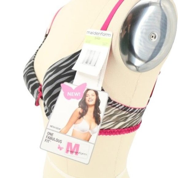 NWT Maidenform 8769 One Fabulous Fit Bra 34B Zebra Animal Print Black Mesh Demi - Picture 2 of 3